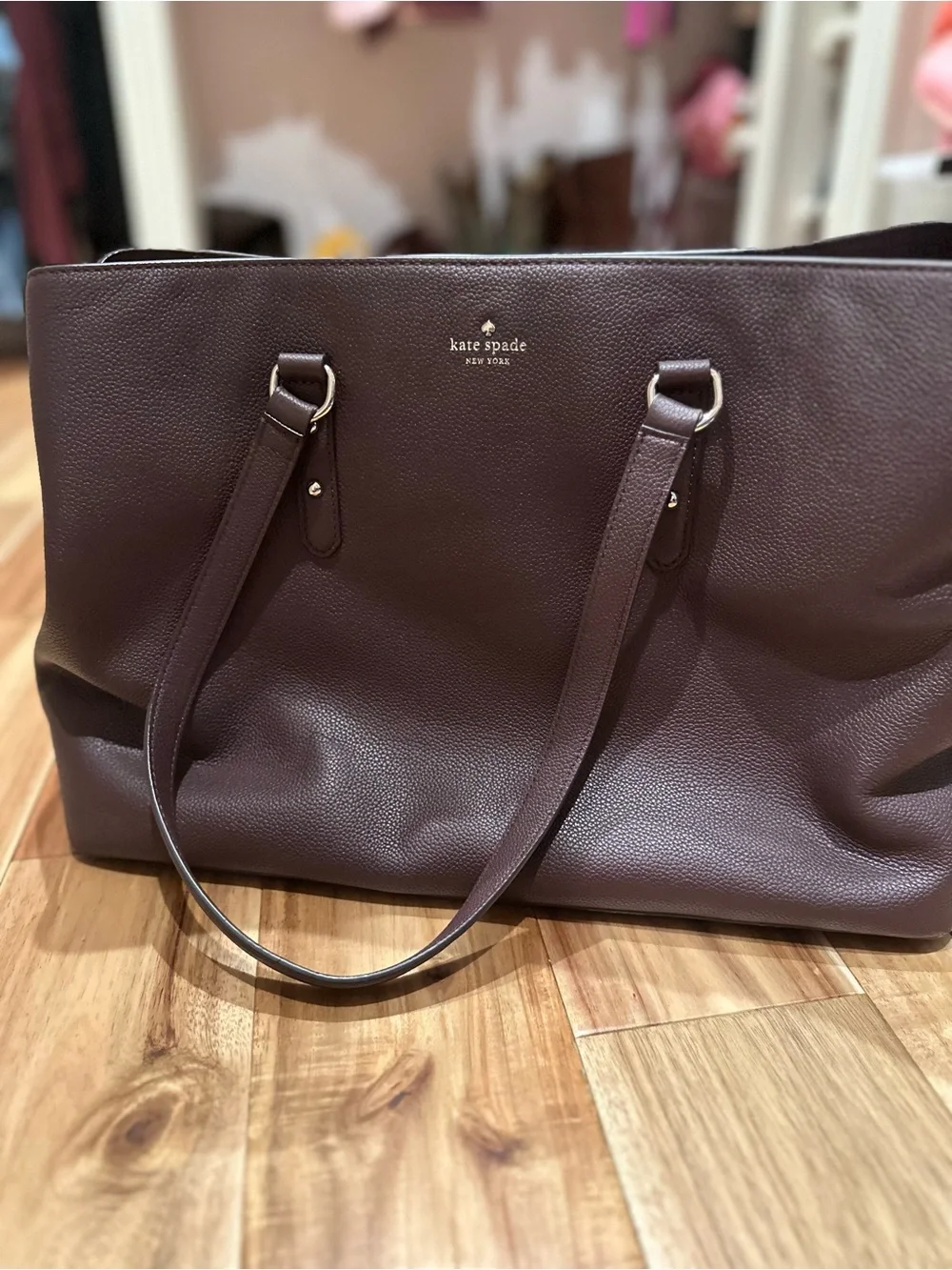 kate spade Leather Laptop Tote in Deep Plum